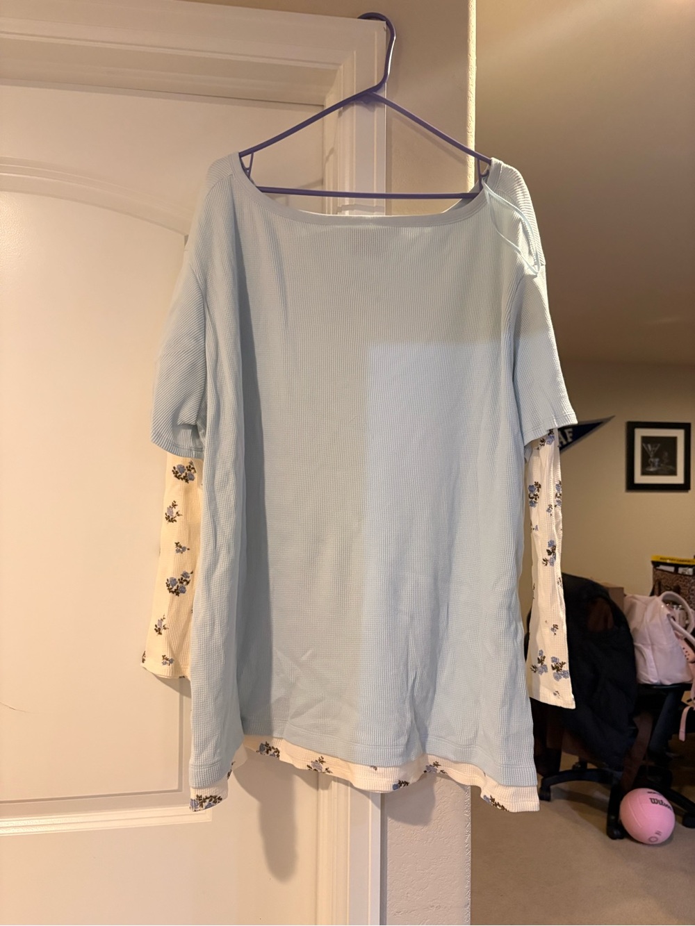 Urban Outfitters Pale Blue Layered Floral-Sleeve Tunic